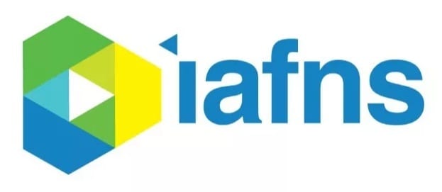The IAFNS logo features a colorful geometric icon composed of triangles and a play button on the left, with the word 'iafns' in blue text on the right.