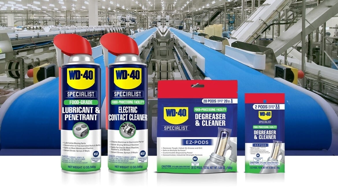 WD-40 Specialist food-grade lubricant, contact cleaner, and degreasers in a food plant.