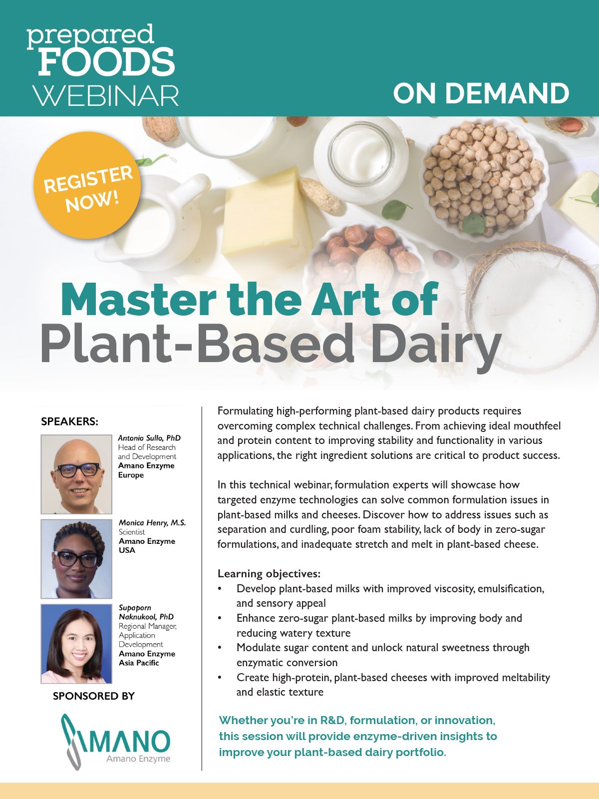 Webinar ad: Master the Art of Plant-Based Dairy with Amano Enzyme experts. Register now!