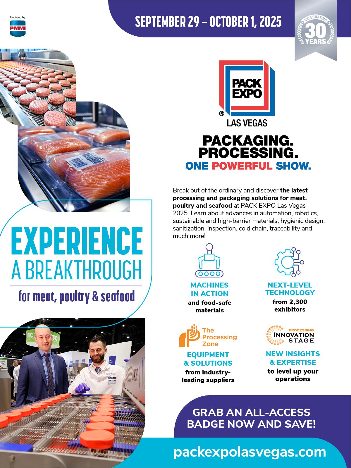 Ad for PACK EXPO Las Vegas 2025: Meat, poultry, seafood processing & packaging solutions.