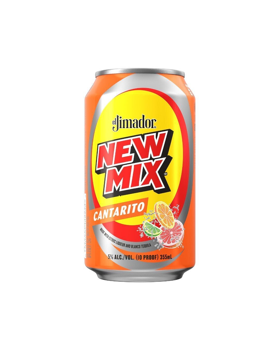 Orange can of El Jimador New Mix Cantarito with citrus fruits, 5% alcohol.
