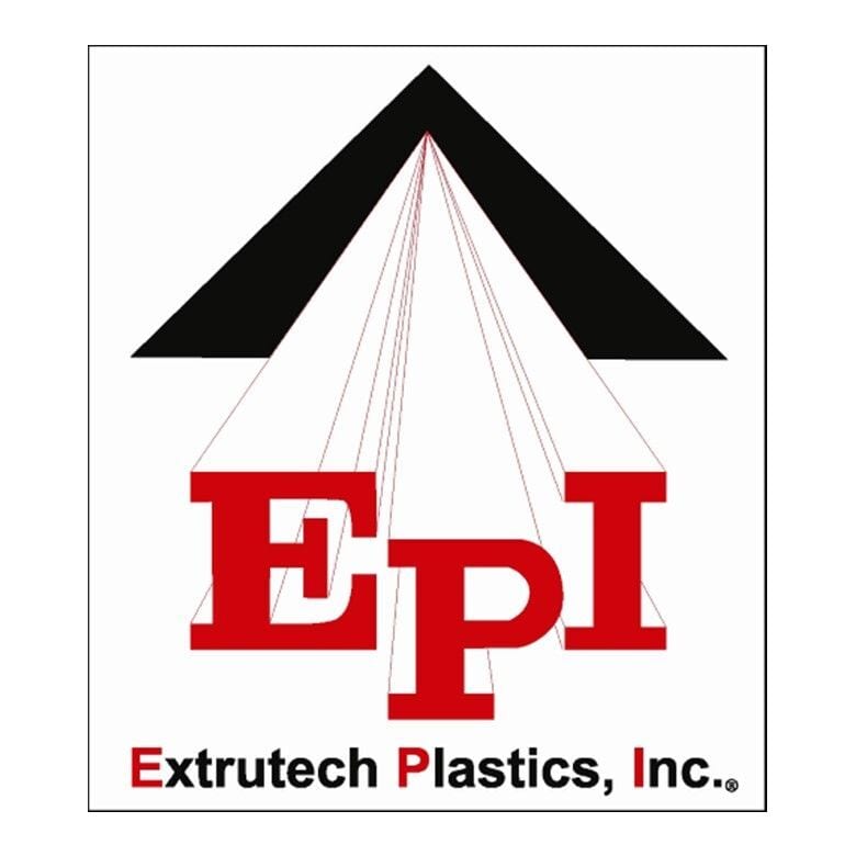 Logo for Extrutech Plastics, Inc. featuring a black inverted 'V' shape above the red letters 'EPI'.