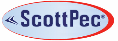ScottPec logo featuring the brand name in dark blue text within a light blue oval with a red outline.