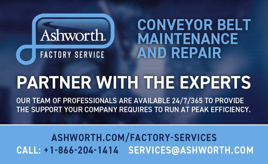 Ashworth Factory Service ad: 24/7 Conveyor Belt Maintenance and Repair.