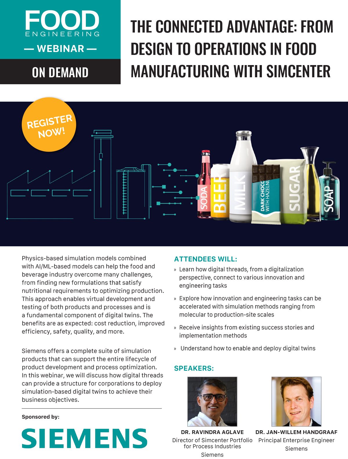 Webinar on using simulation and AI for food manufacturing design, operations, and digital twins.