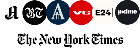 A collection of six circular news and media logos above "The New York Times" logo.