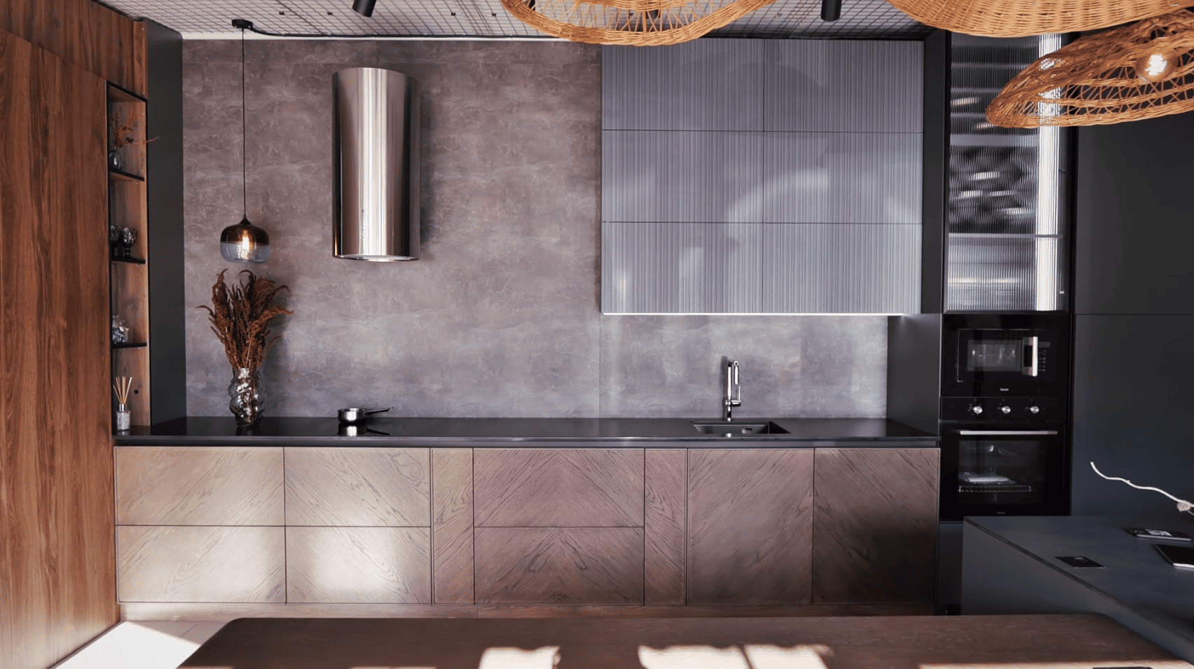 Interior design, Kitchen Appliance, Light fixture, Flooring, Wood, Floor, Furniture, Brown, Countertop