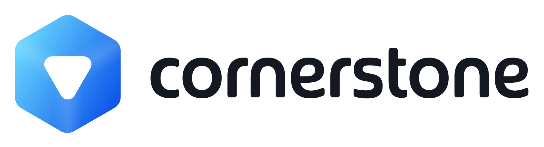 The Cornerstone logo features a blue hexagon with a white downward triangle and the word 'cornerstone'.
