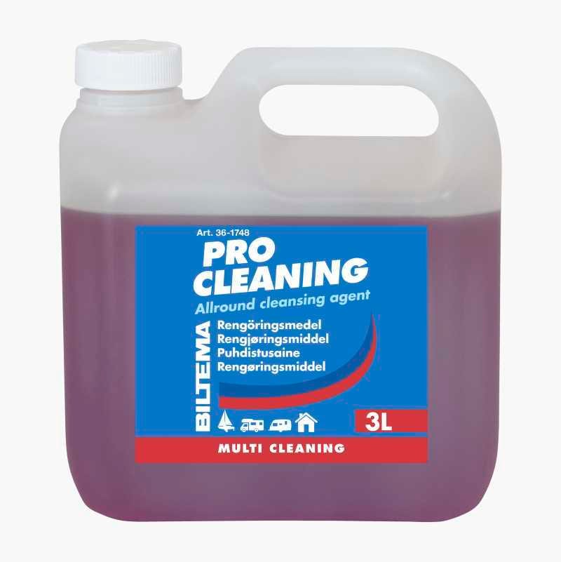 A large bottle of Biltema Pro Cleaning allround cleansing agent with purple liquid, 3L capacity.