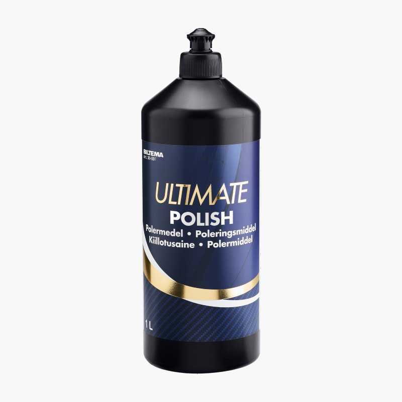 Black 1L bottle of Ultimate Polish by Biltema, a polishing agent for surfaces.