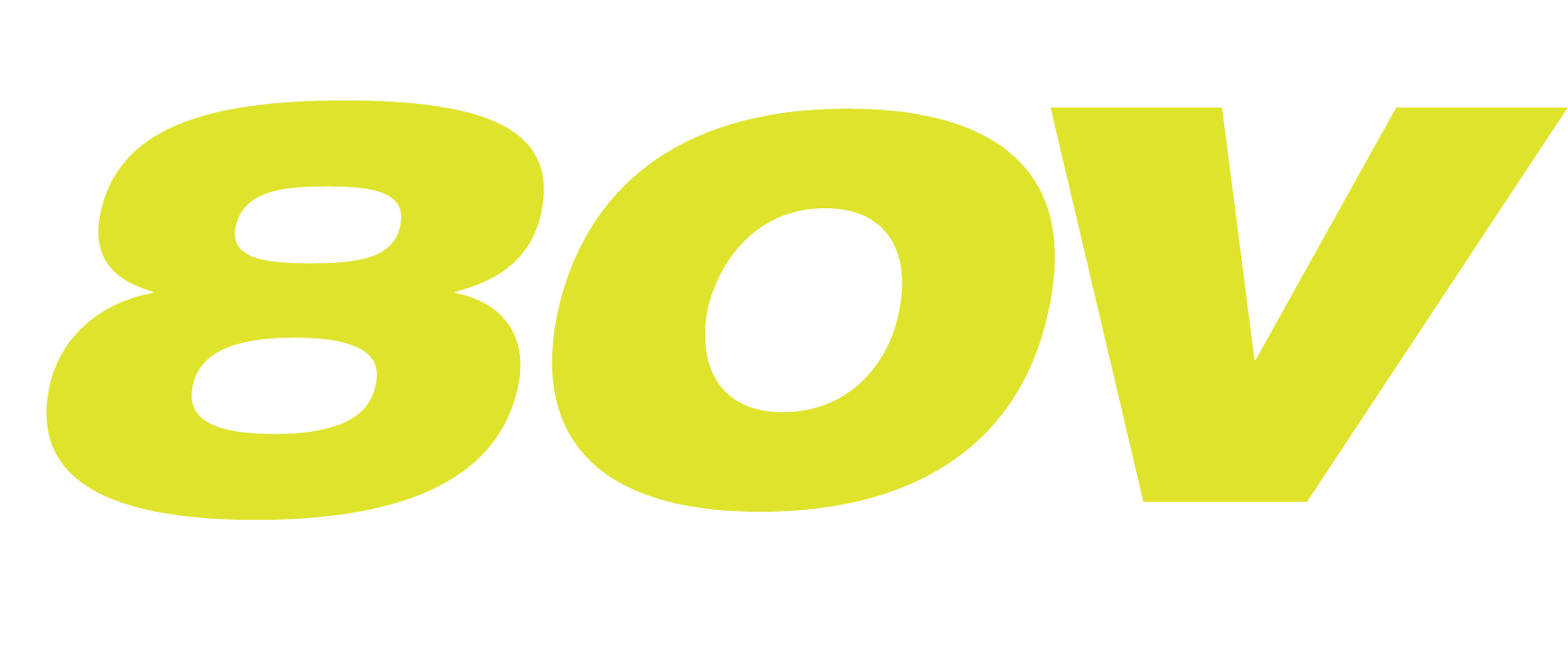 The bold yellow letters '80V' are prominently displayed on a dark green background.