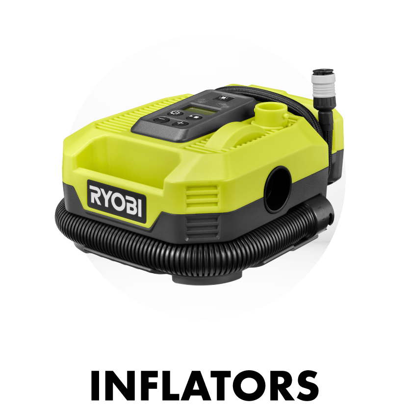Ryobi inflator tool with "INFLATORS" text.