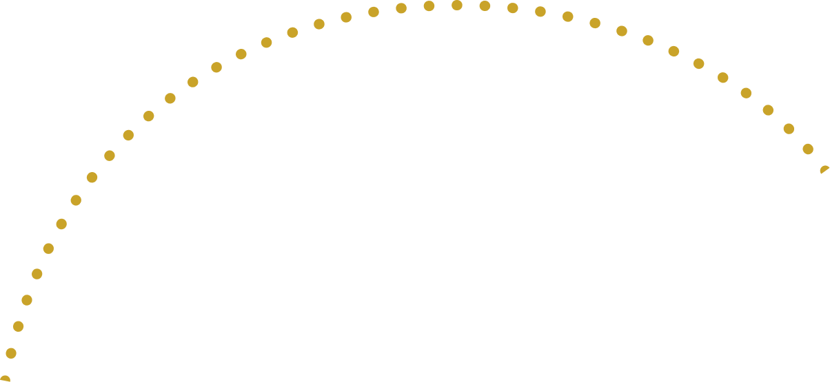 Golden dots form an arch curve on a dark green background, resembling a data plot.