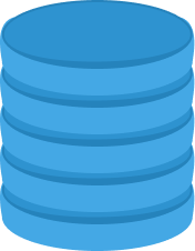 A blue stylized database icon, depicted as stacked cylindrical layers, symbolizing data storage.