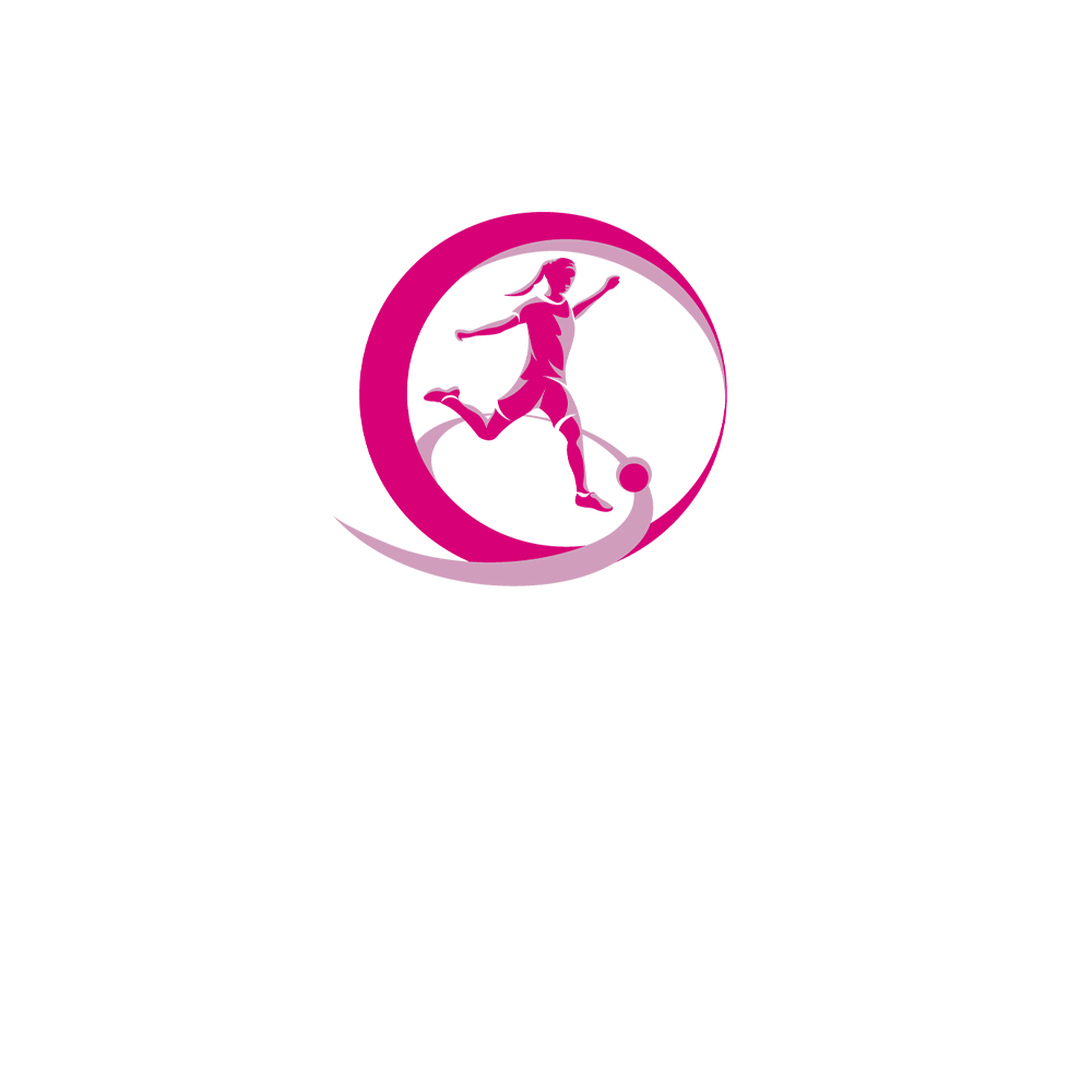 UEFA Women's Under-19 Championship logo: a pink silhouette of a female soccer player kicking a ball.
