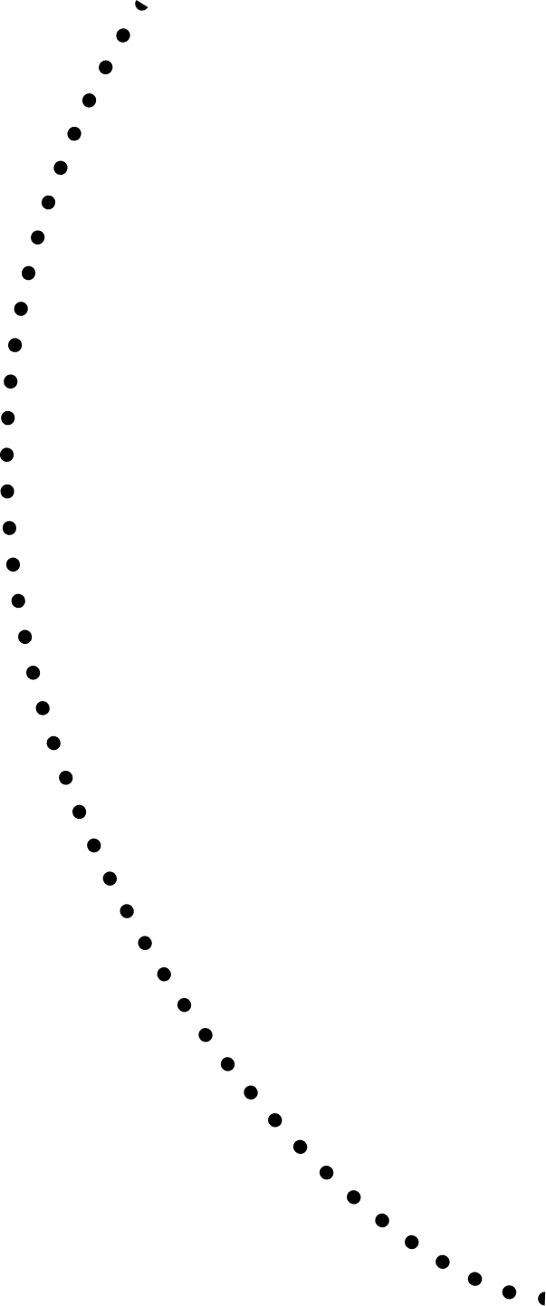 A pattern of black dots forming an upward-curving arc on a dark green background.