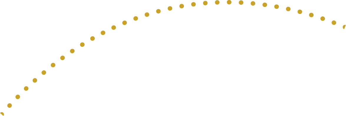 Golden dots form a dynamic upward curving arc against a black background.
