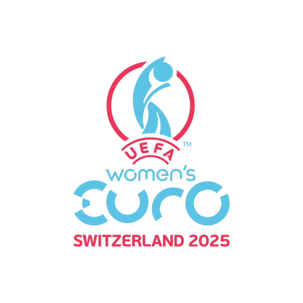 UEFA Women's EURO Switzerland 2025 logo with abstract blue and pink player.