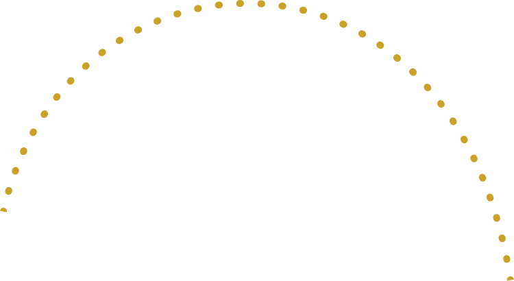 Golden dots forming a symmetrical inverted U-shaped arc on a black background.