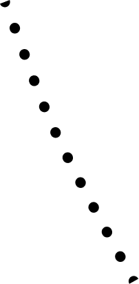 A diagonal line of black dots on a white background, extending from the top-left to the bottom-right.