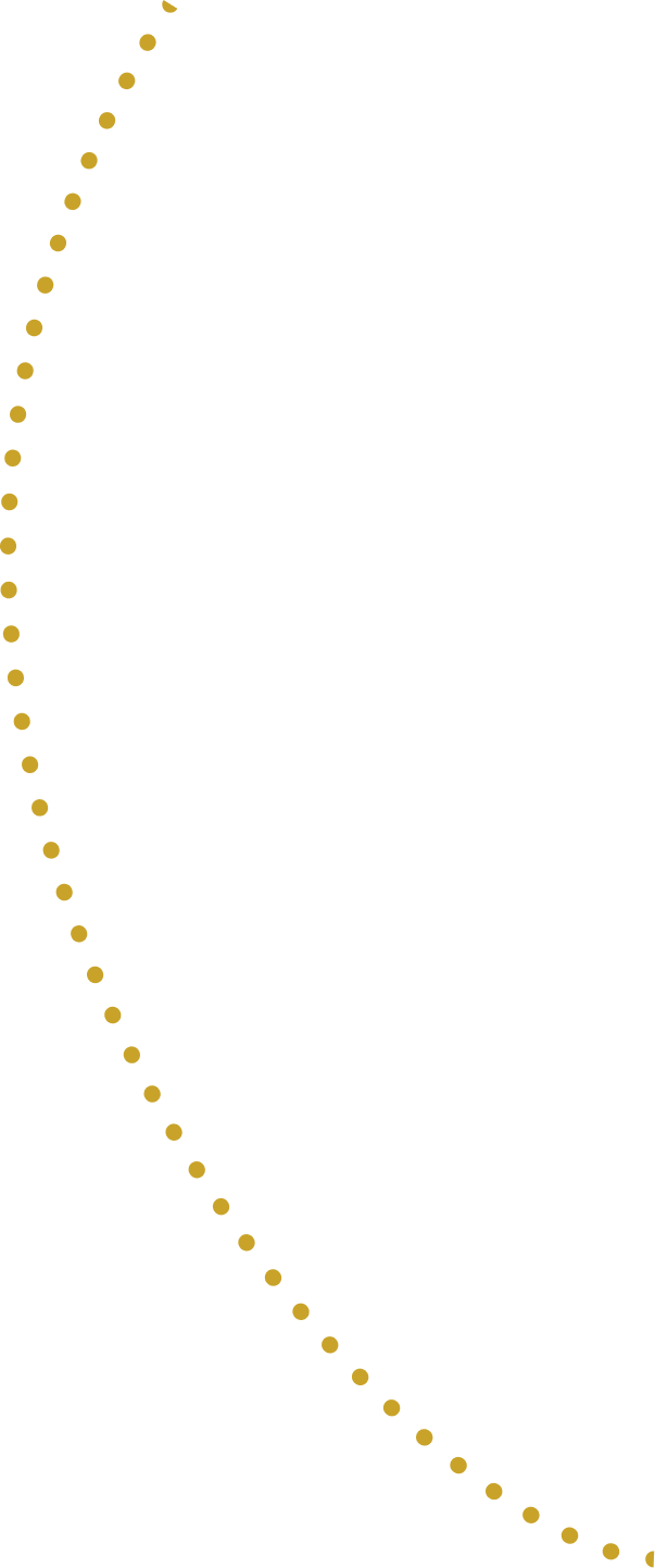 A curved line of golden yellow dots diagonally crosses a dark green background.