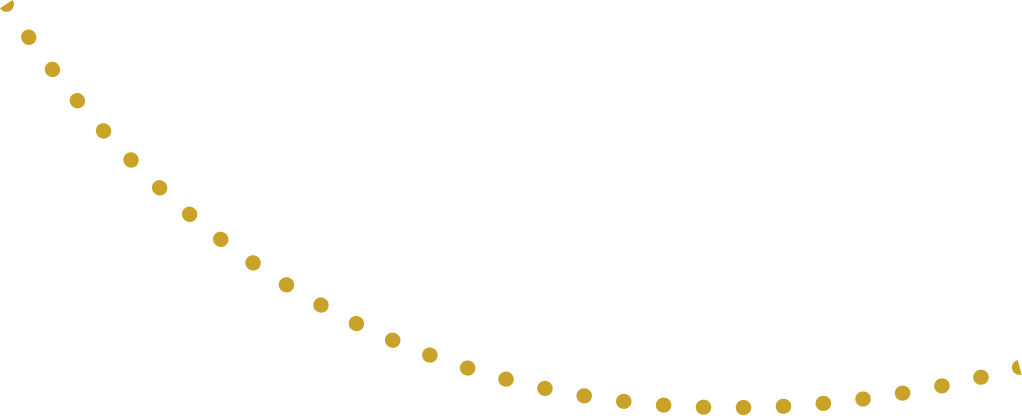 A string of golden dots forms a downward curving line against a dark background, starting top-left.