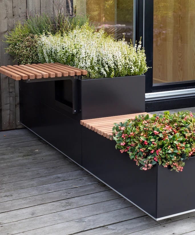 Road surface, Flower, Plant, Rectangle, Wood, Flowerpot, Orange, House, Building, Wall