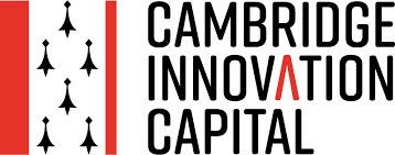 Cambridge Innovation Capital logo: Red-bordered ermine pattern on left, text with red caret in 'INNOVATION'.