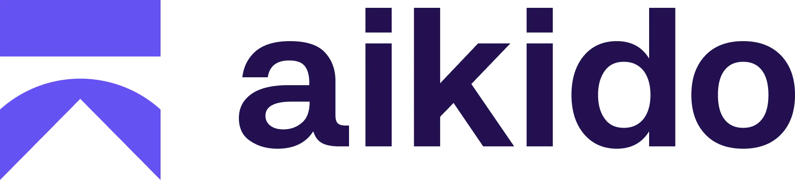 Aikido logo: purple text and abstract shape on green.