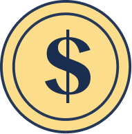 Gold coin with a dollar sign.