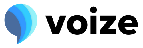 Voize logo with a blue speech bubble icon and black "voize" text.