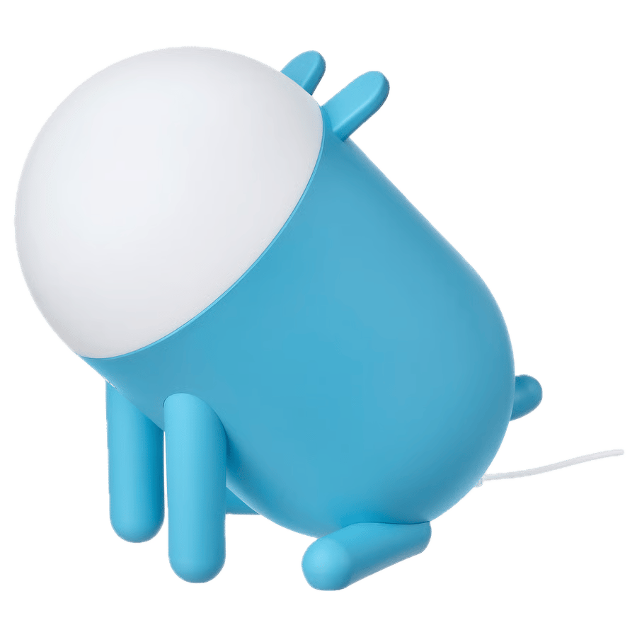 Cartoon blue animal night light with a white glowing head, small ears, and legs.