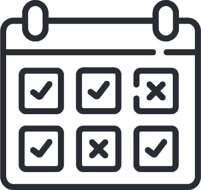 Calendar with checkmarks and crosses.