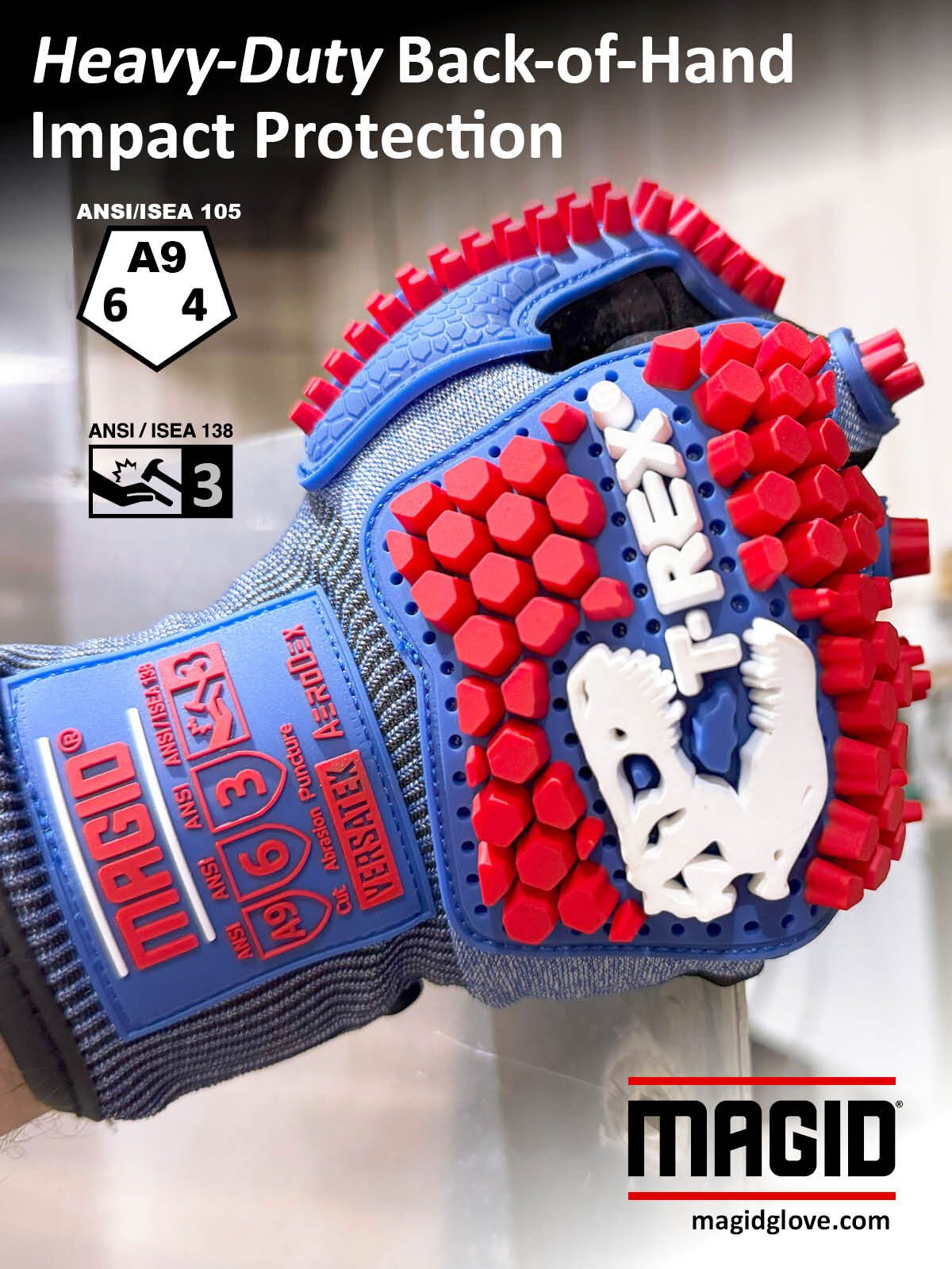 Magid T-Rex heavy-duty back-of-hand impact protection glove, ANSI rated.