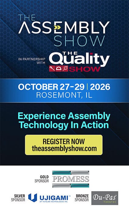 Advertisement for The Assembly Show and The Quality Show, October 27-29, 2026, Rosemont, IL. Register now.
