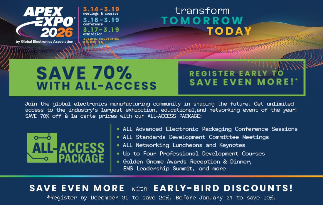 APEX EXPO 2026 event flyer with dates, 70% off All-Access, and early-bird discounts.