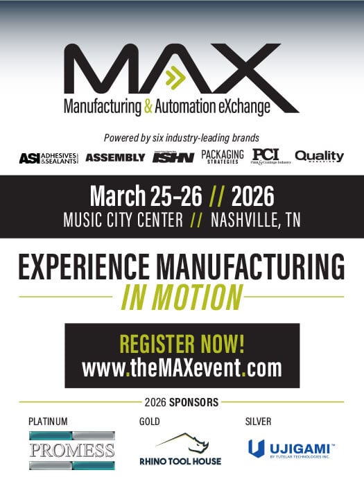 Ad for MAX Manufacturing & Automation eXchange, March 25-26, 2026, Nashville. Register now!