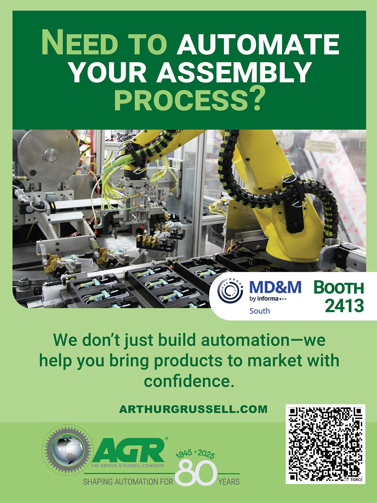 Automate your assembly process with AGR. Visit us at MD&M Booth 2413 for automation solutions.