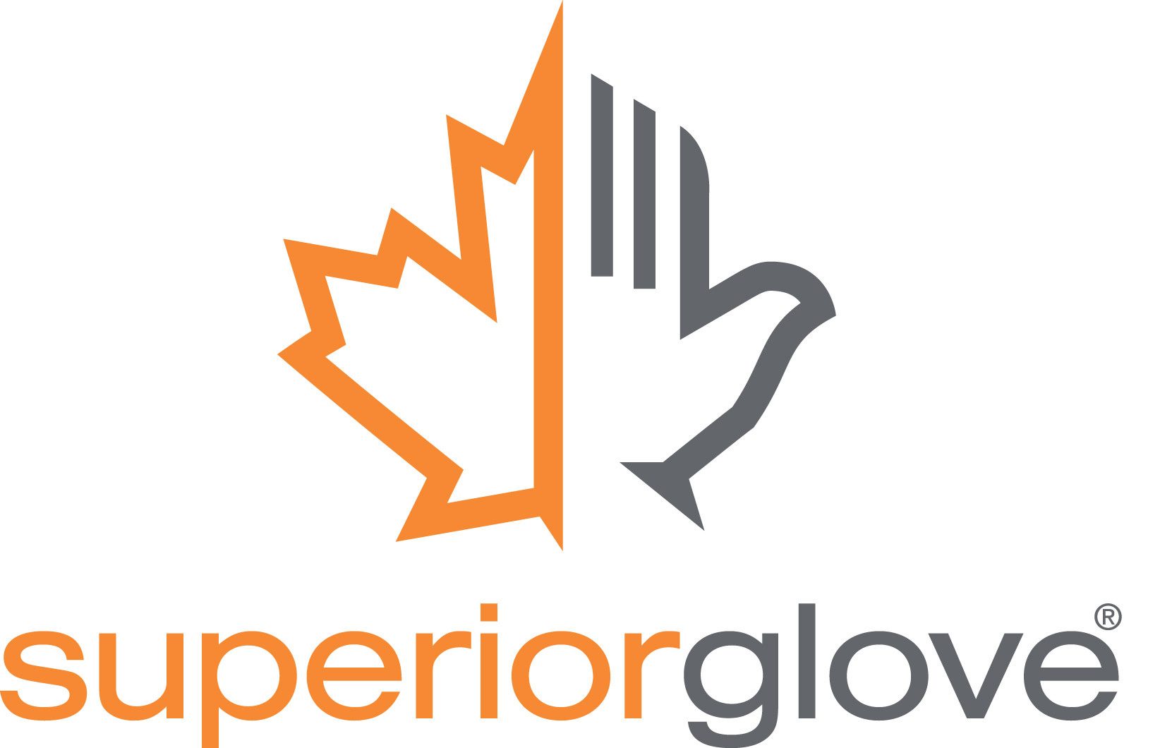 Superior Glove logo with orange maple leaf and gray hand design.