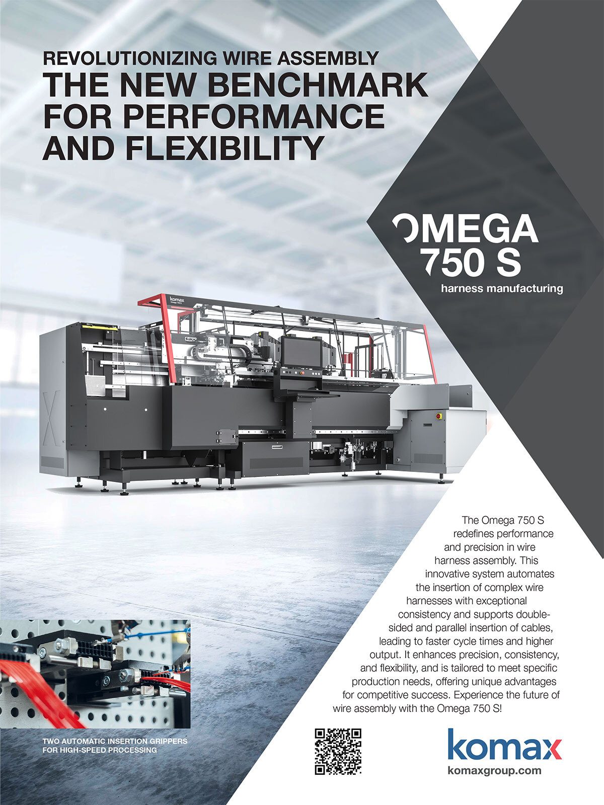 Komax Omega 750 S: advanced wire harness assembly machine.