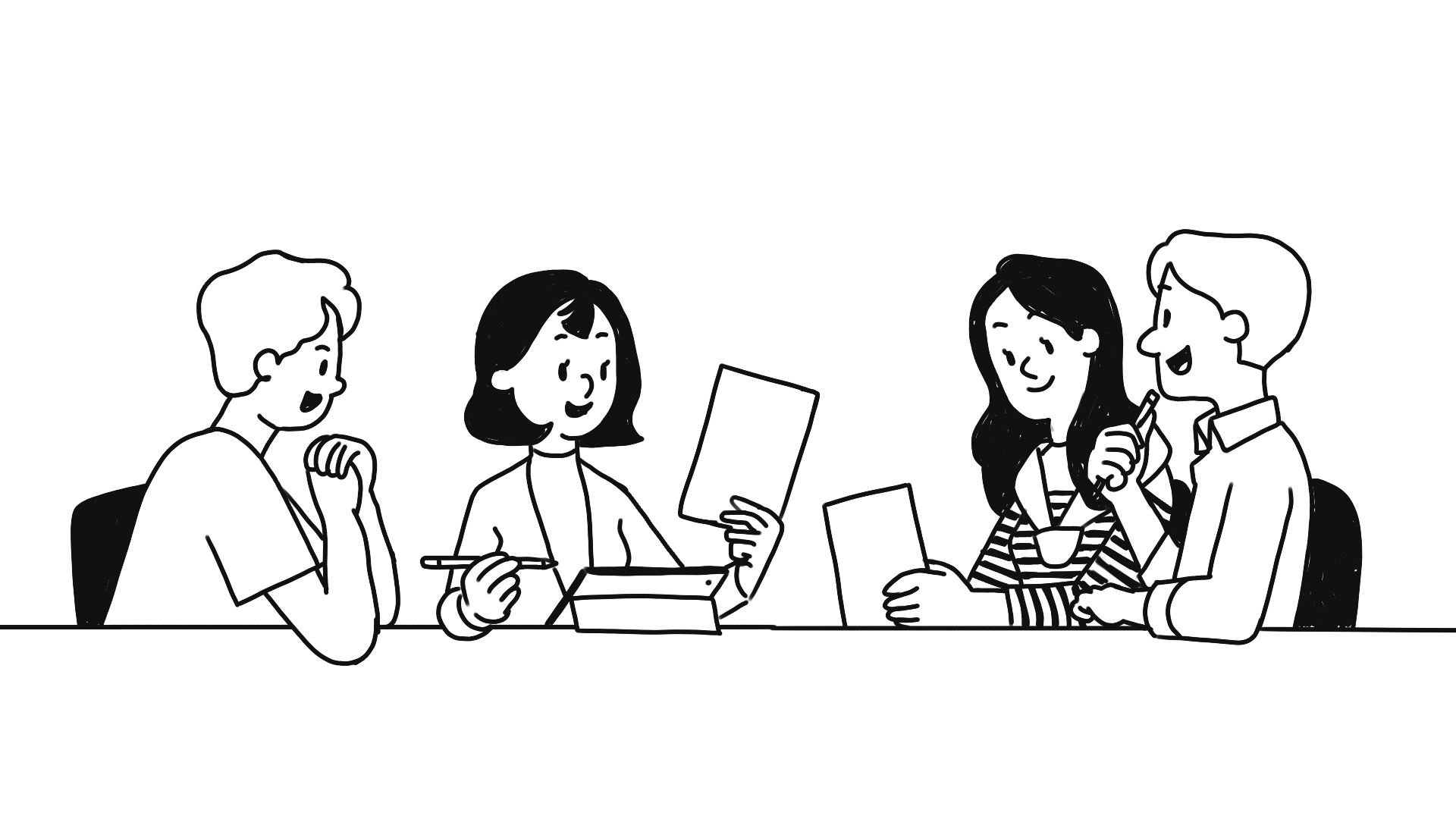 Hair, Head, Hand, Sharing, Cartoon, Happy, Laptop, Mammal, Gesture, Interaction