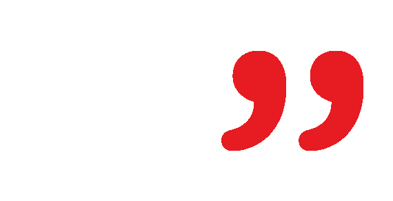 Two large, red closing quotation marks against a dark green background.