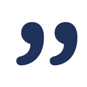 A large, dark blue double quotation mark symbol on a dark green background.