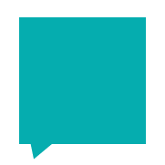 Teal speech bubble on a dark green background.