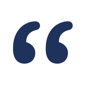 Large dark blue double quotation marks on a dark green background.