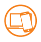 Laptop and smartphone in an orange circle, symbolizing device compatibility.