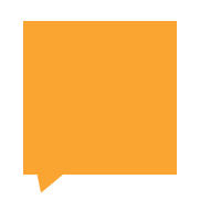 Orange speech bubble on a dark green background.