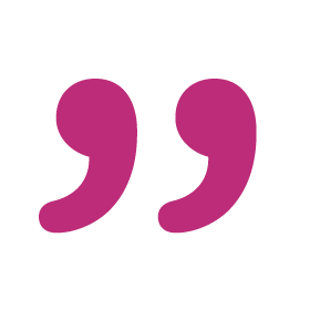 Two large, fuchsia-colored closing quotation marks on a dark green background.
