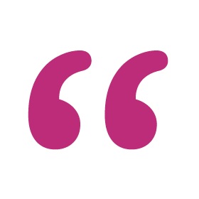 Two large pink quotation marks on a dark green background.