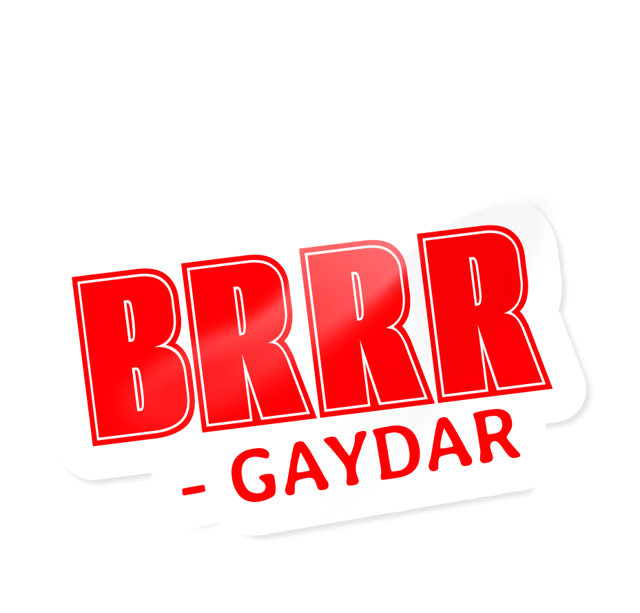 A white sticker with red text that reads "BRRR - GAYDAR", implying an active gaydar.